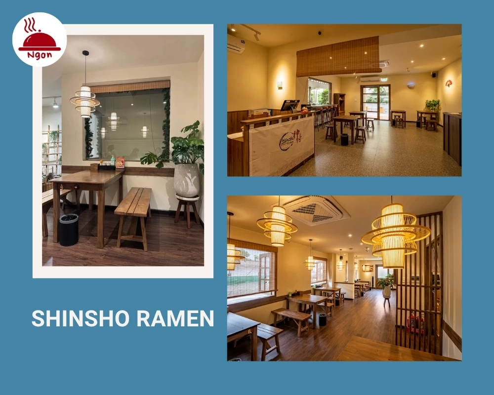 Không gian nhà hàng Shinsho Ramen được thiết kế lấy tông màu vàng ấm làm chủ đạo