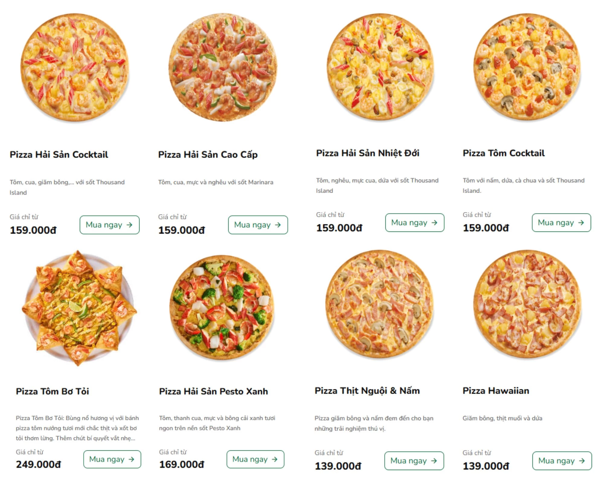Menu Pizza của The Pizza Company đa dạng, nhiều loại phù hợp cho nhiều tệp khách hàng
