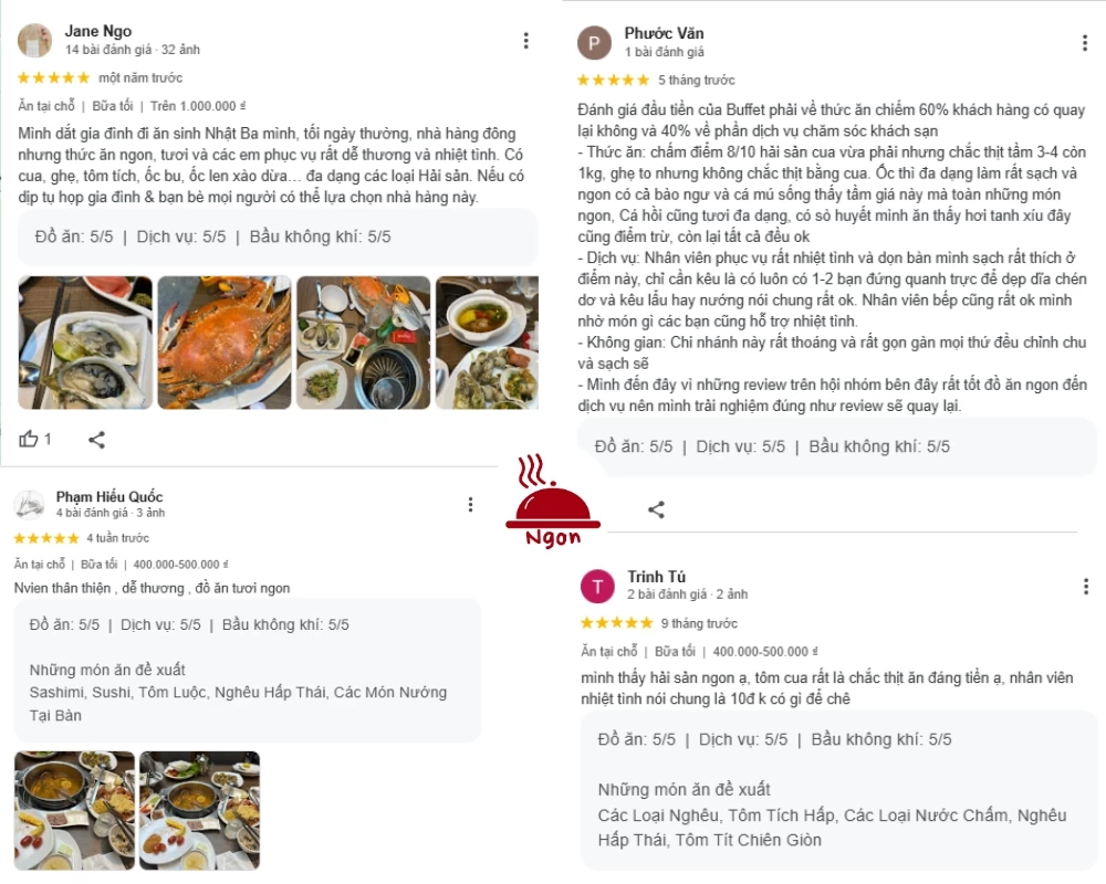 Đánh giá của bạn Jane Ngo, Phước Văn, Phạm Hiếu Quốc, Trinh Tú về chuỗi Buffet Poseidon Hồ Chí Minh