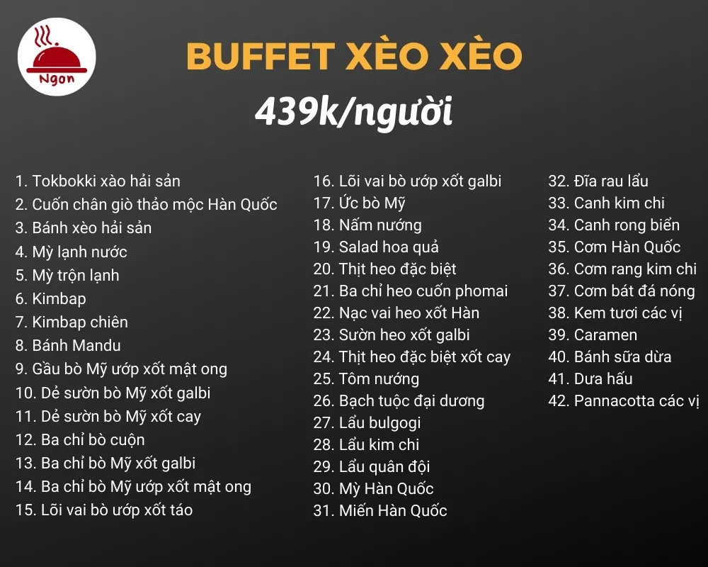 Menu buffet xèo xèo của GoGi House