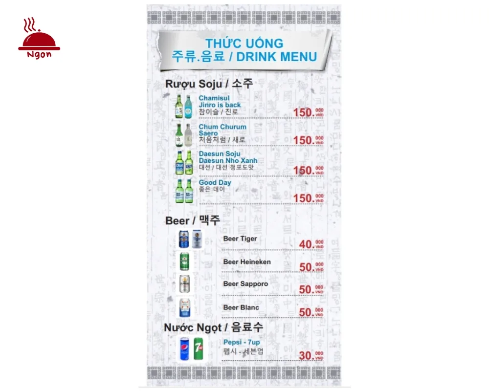 Menu nước nhà hàng Matchandeul Hồ Chí Minh