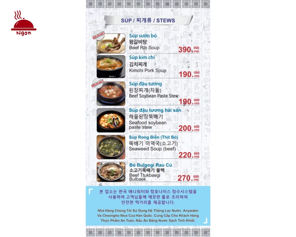 Menu súp của nhà hàng Matchandeul Hồ Chí Minh