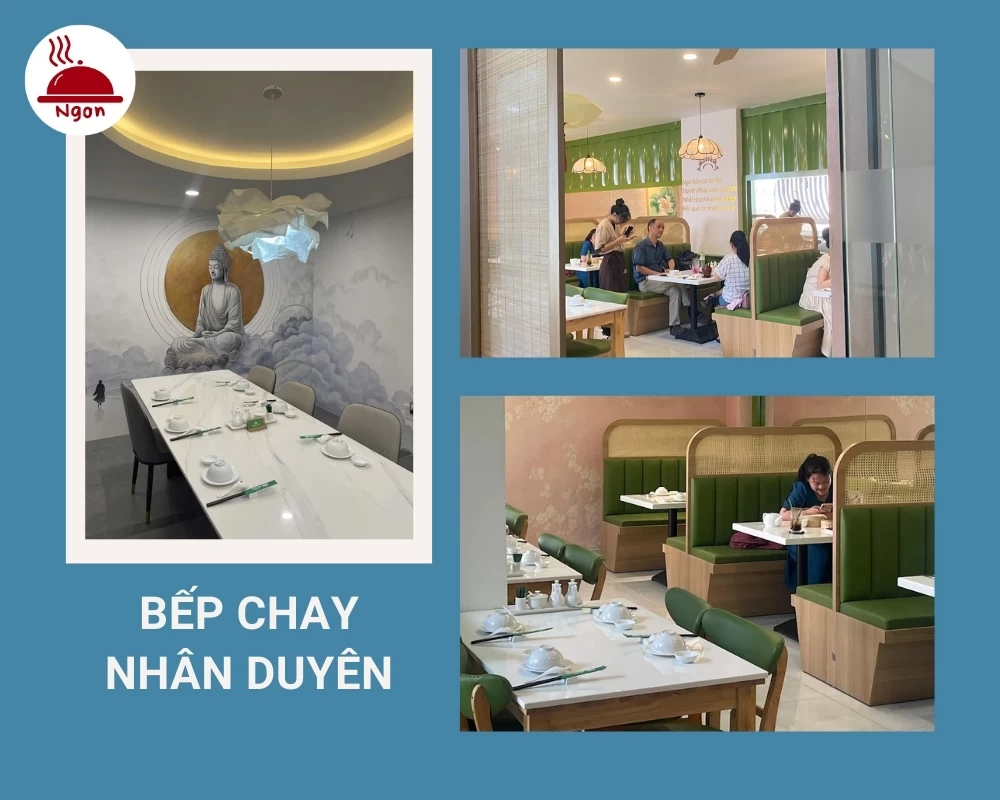 Không gian quán Bếp Chay Nhân Duyên được trang trí trang nhã, đẹp mắt