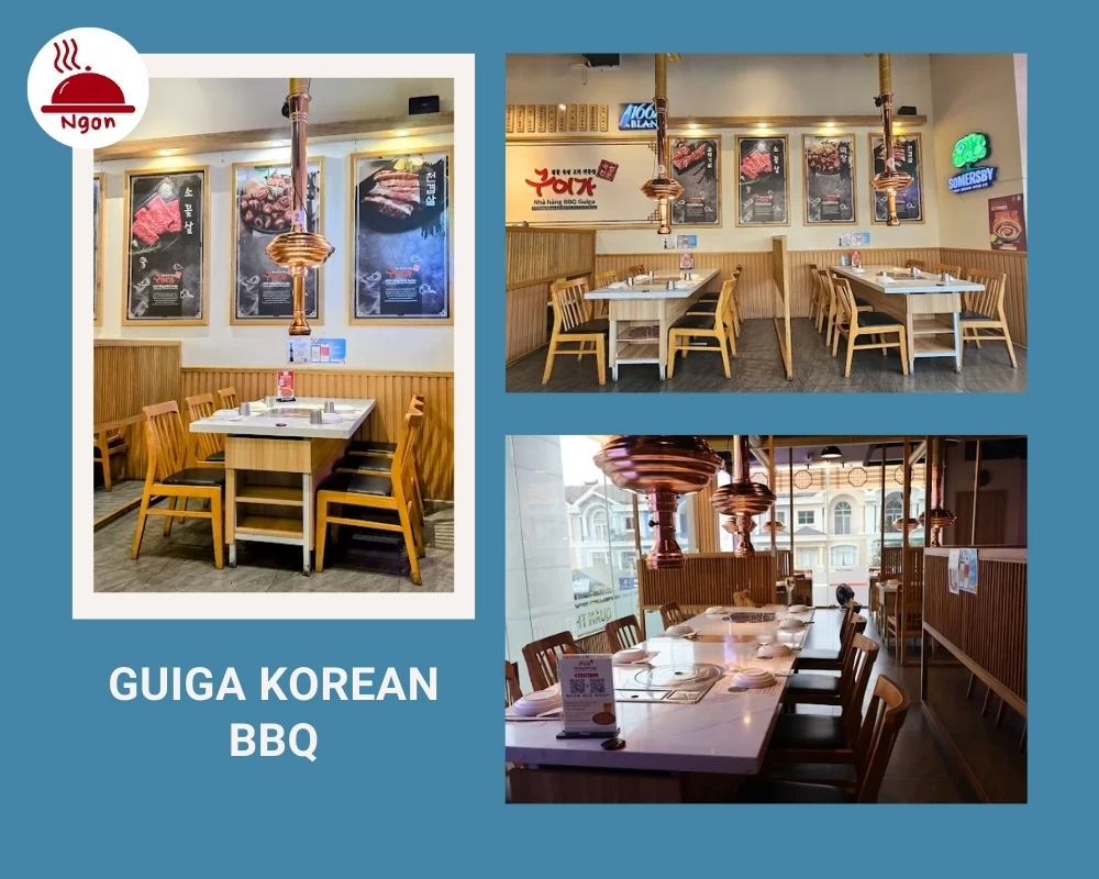Không gian quán Guiga Korean BBQ lấy gam màu vàng ấm làm chủ đạo
