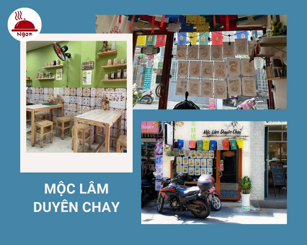 Không gian bên trong và bên ngoài của quán chay Mộc Lâm Duyên