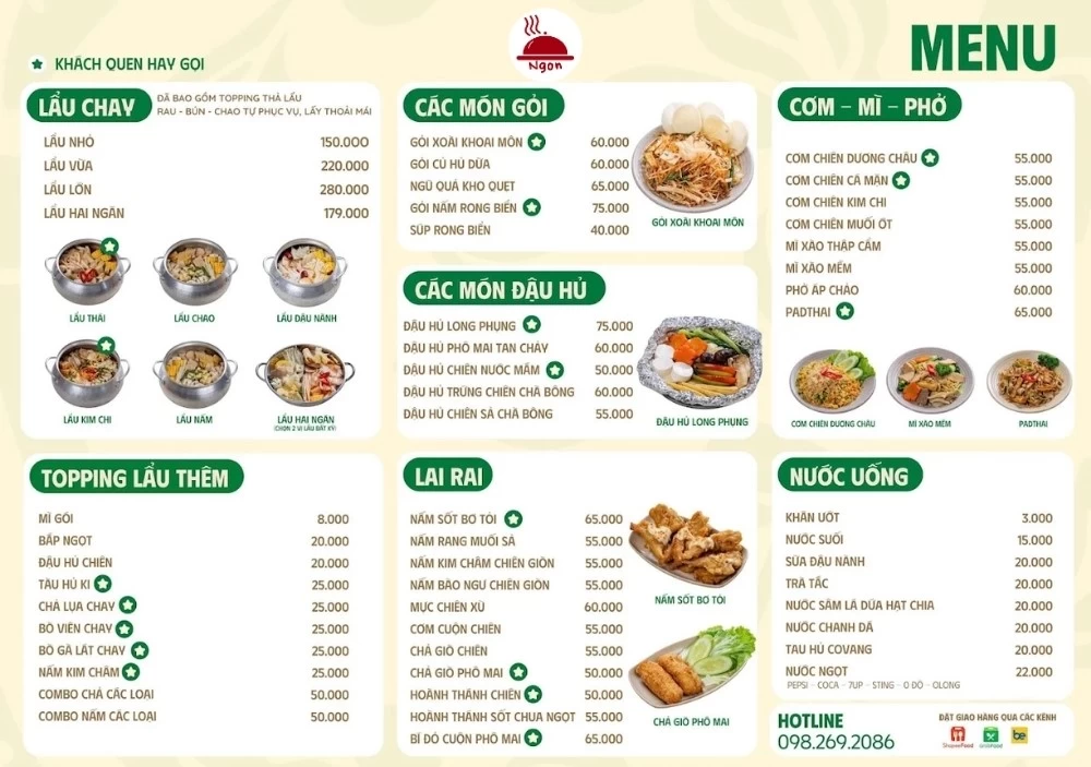 Menu của quán chay quận 10 Lẩu Chay Nhà Nát