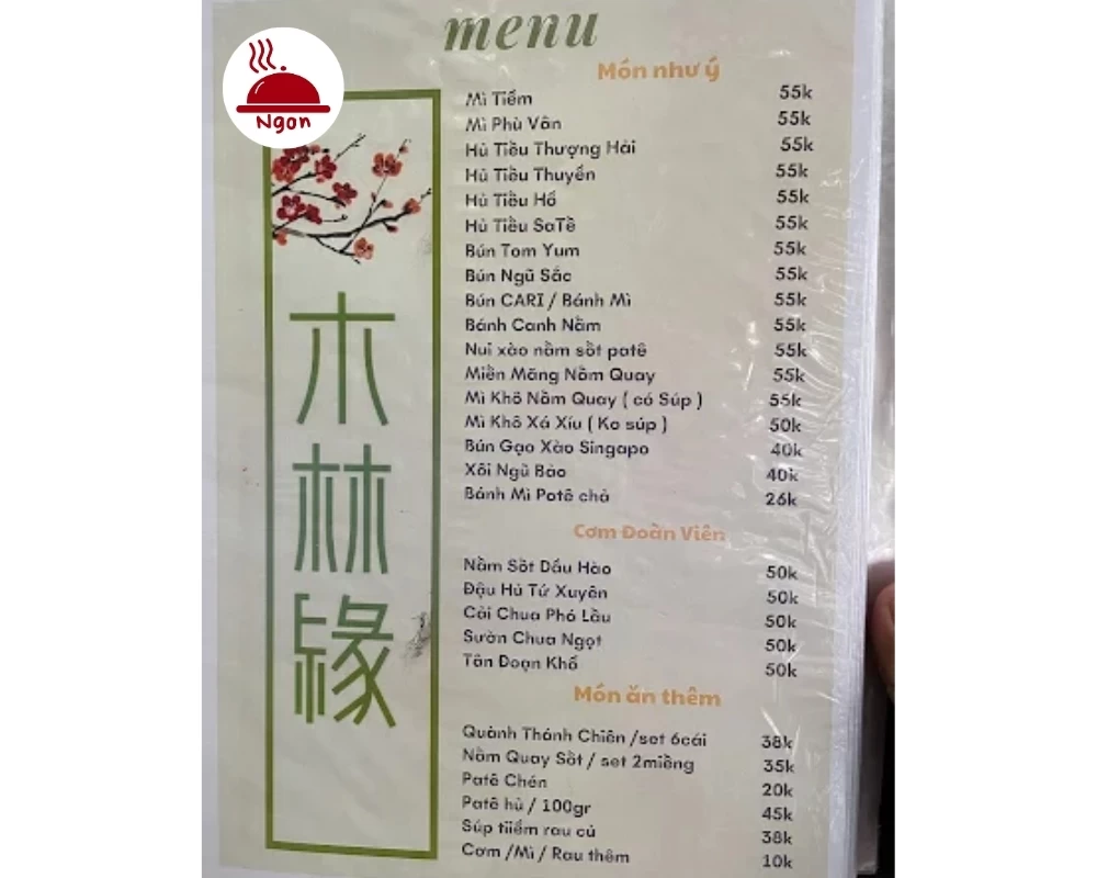 Menu quán chay bình dân quận 1 Mộc Lâm Duyên