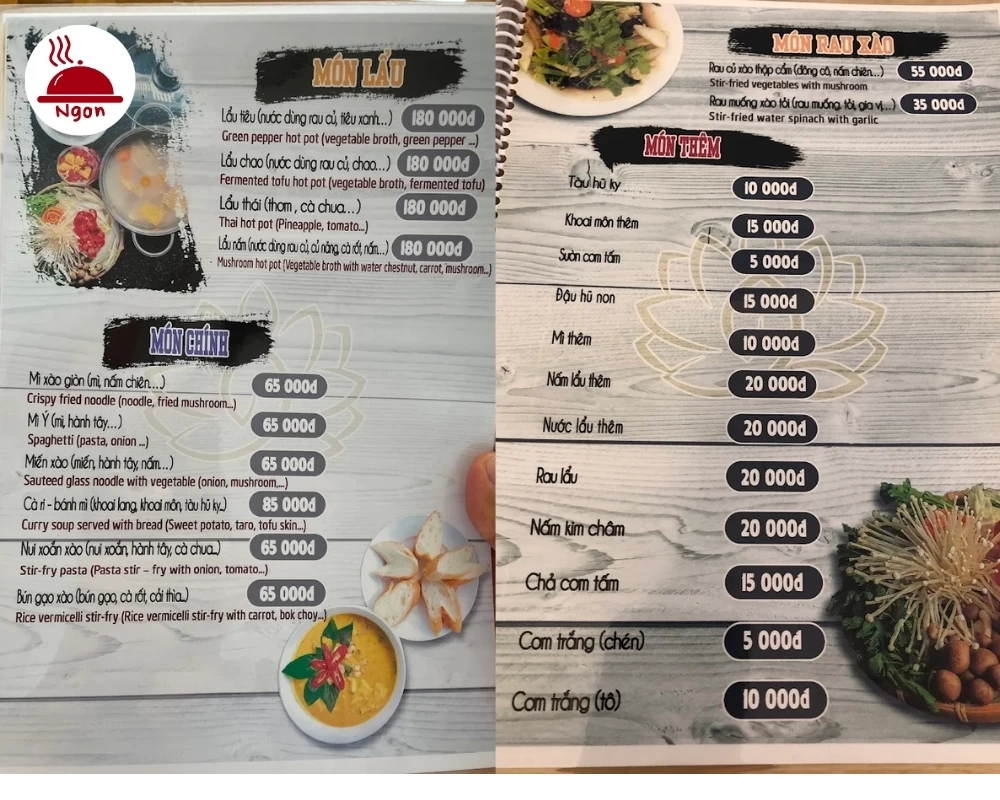 Menu quán chay bình dân quận 1 Phước Duyên Chay