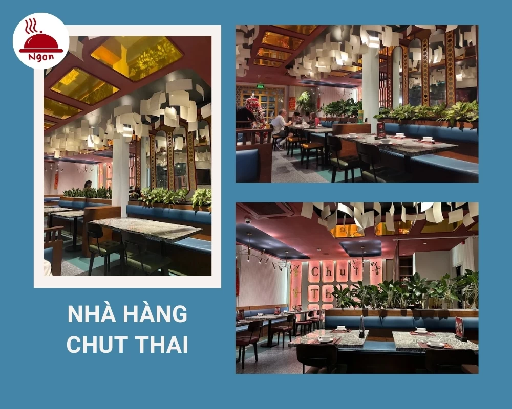 Nhà hàng Chut Thai được thiết kế theo phong cách hiện đại kết hợp với nét truyền thống của Thái Lan