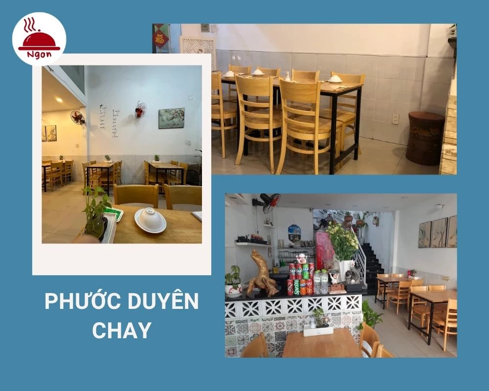 Quán Phước Duyên Chay có không gian sạch sẽ, rộng rãi và thoáng mát