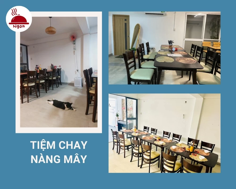 Tiệm chay Nàng Mây có không gian thoáng mát, sạch sẽ