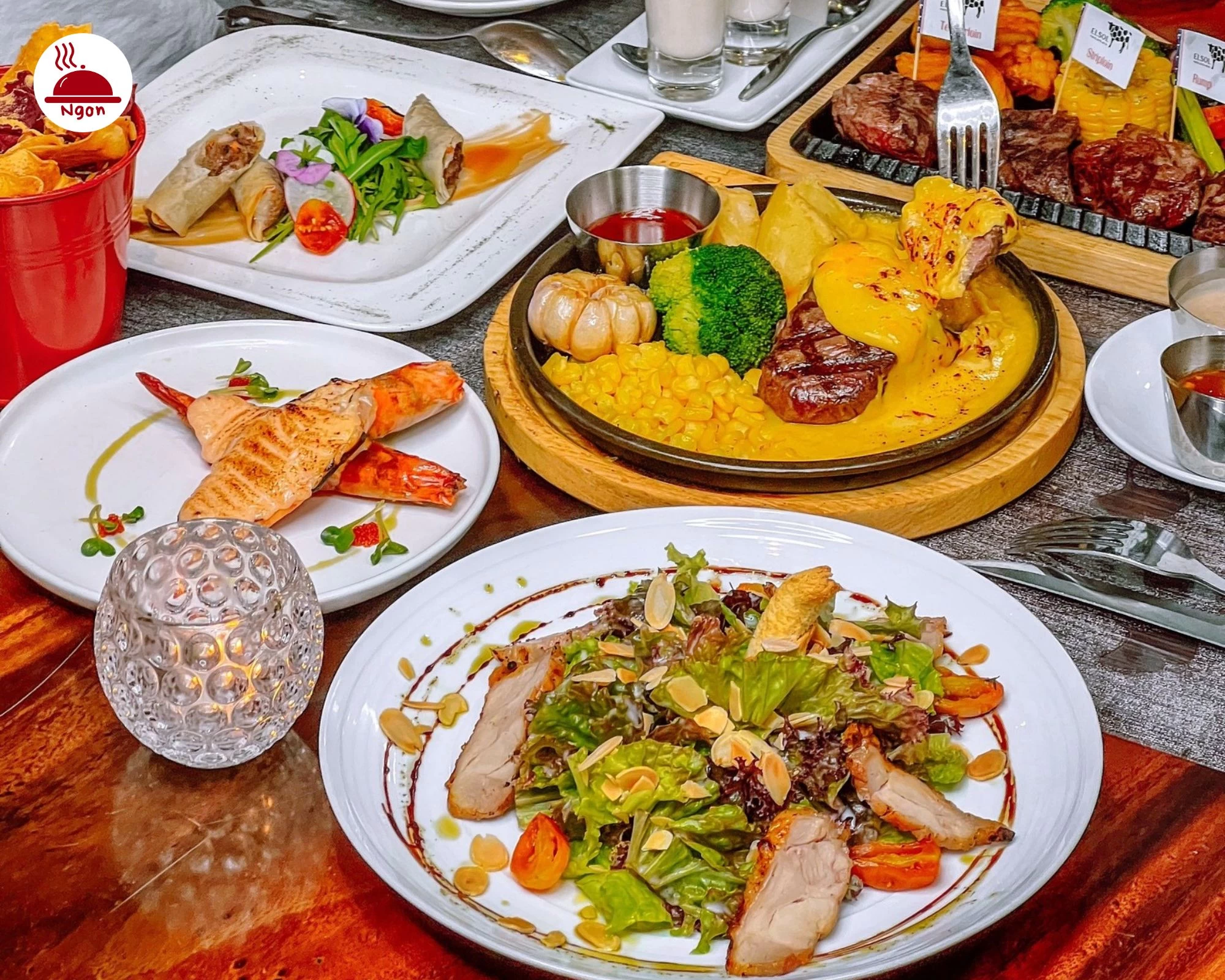 Bữa tiệc thịnh soạn tại Elsol Meat&Wine với beefsteak, hải sản và salad tươi ngon