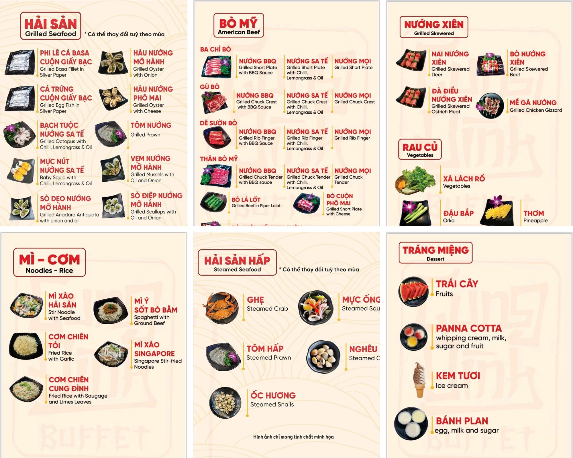 Cung Đình BBQ Buffet giới thiệu các loại thịt bò, hải sản tươi ngon và tráng miệng
