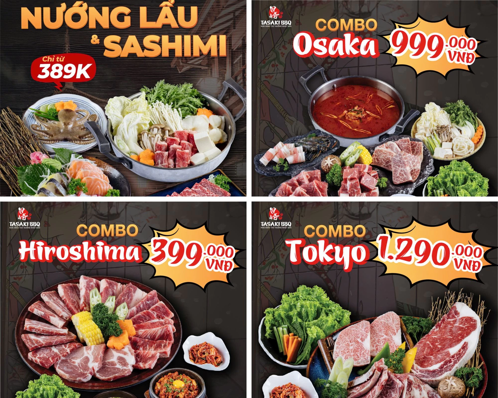 Hình ảnh các combo nướng cao cấp với thịt bò và hải sản tại Tasaki BBQ