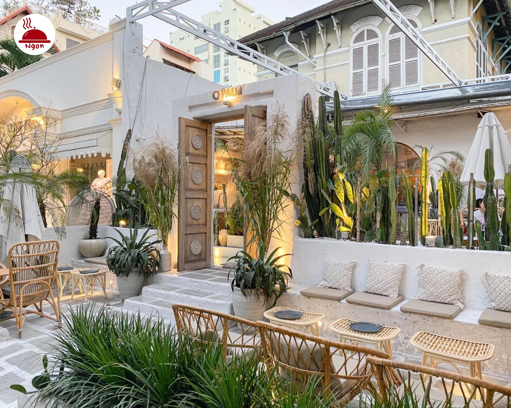 Không gian ngoài trời cực _chill_ với sắc trắng và cây xanh mát mắt tại O'Palm Cafe