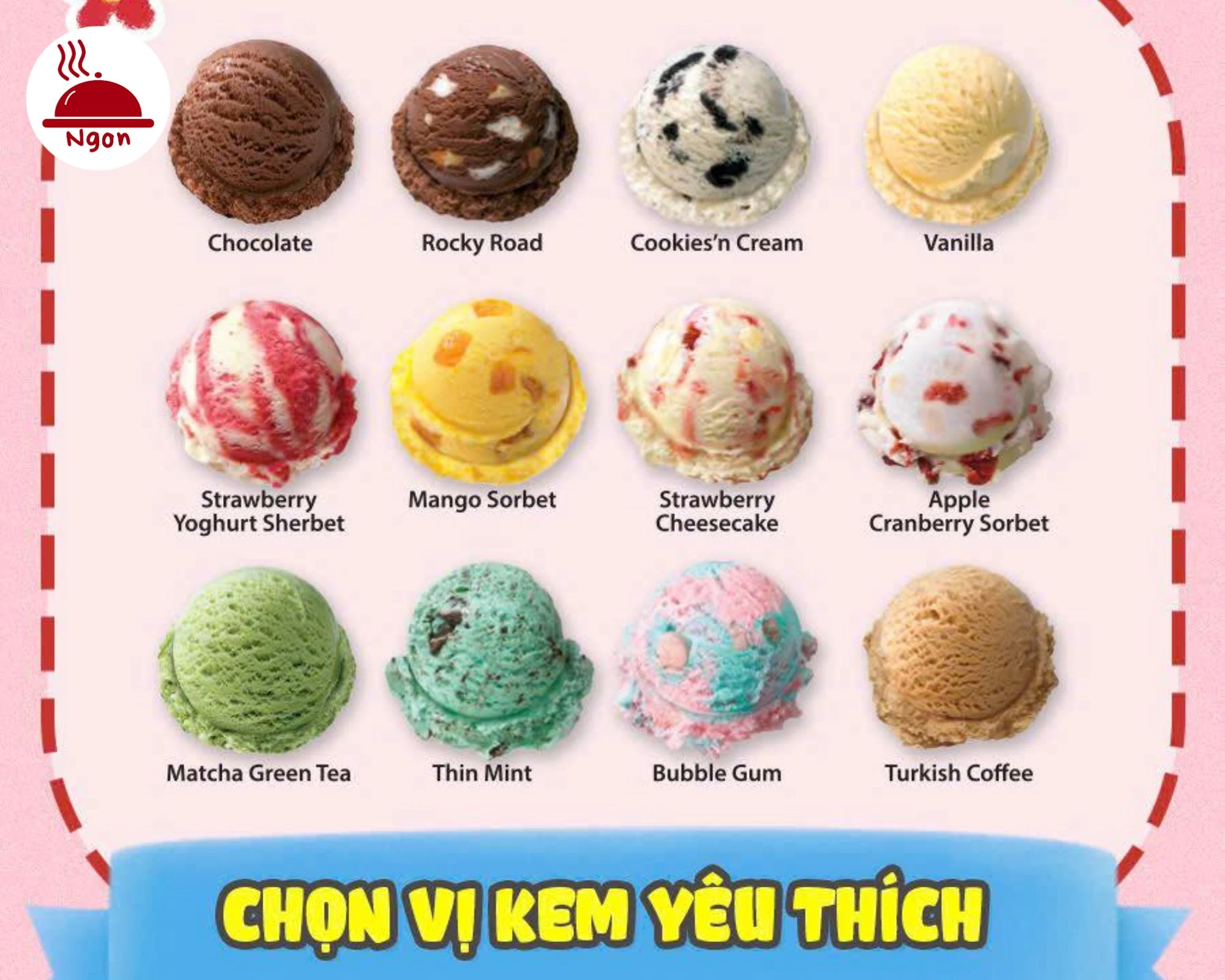Swensen's 'chiêu đãi' bạn 12 hương vị kem kinh điển. Hãy chọn 3 vị kem bạn muốn thử nhất và tag 'cạ cứng' vào để cùng đi ăn nào