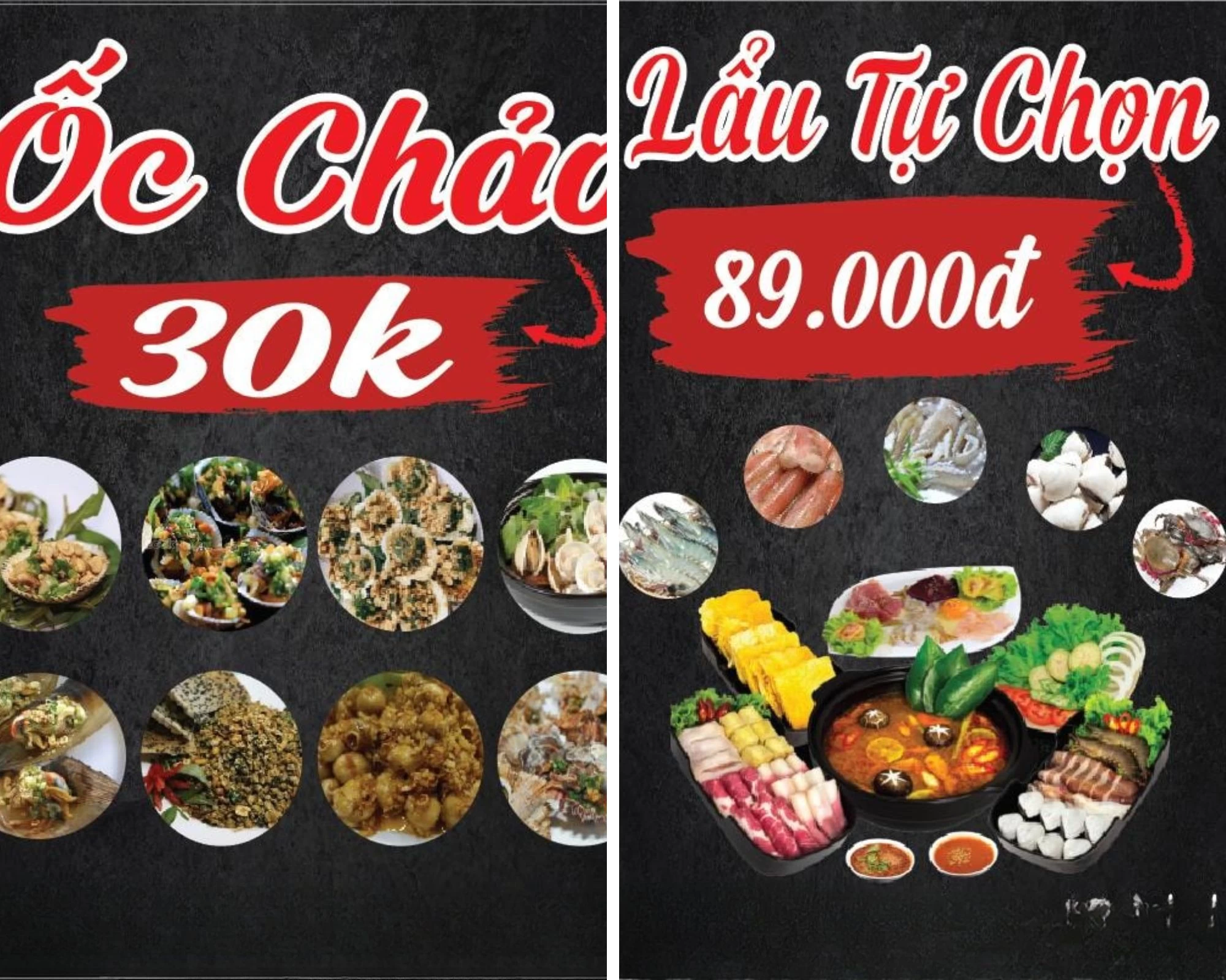 Thực đơn các món ốc chỉ từ 30K và lẩu tự chọn 89K, đại diện cho sự đa dạng của các Quán hải sản Gò Vấp
