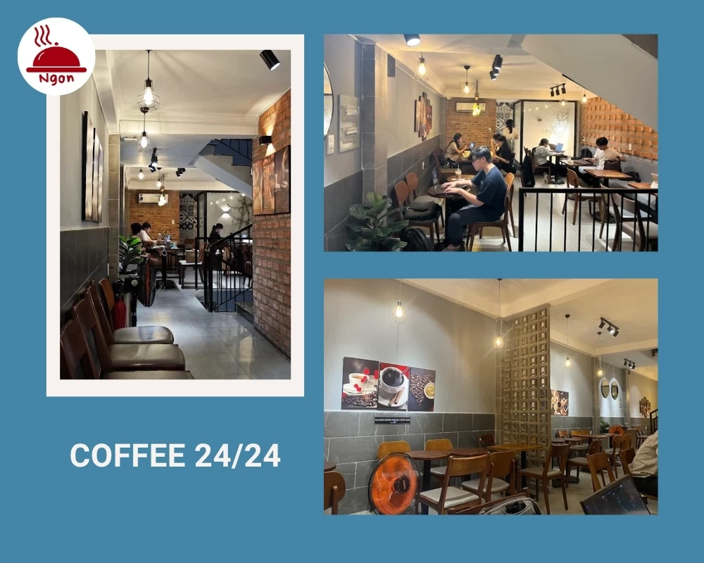 Quán cafe 24h Bình Thạnh COFFEE 24/24 có không gian rộng rãi và được bố trí khoa học