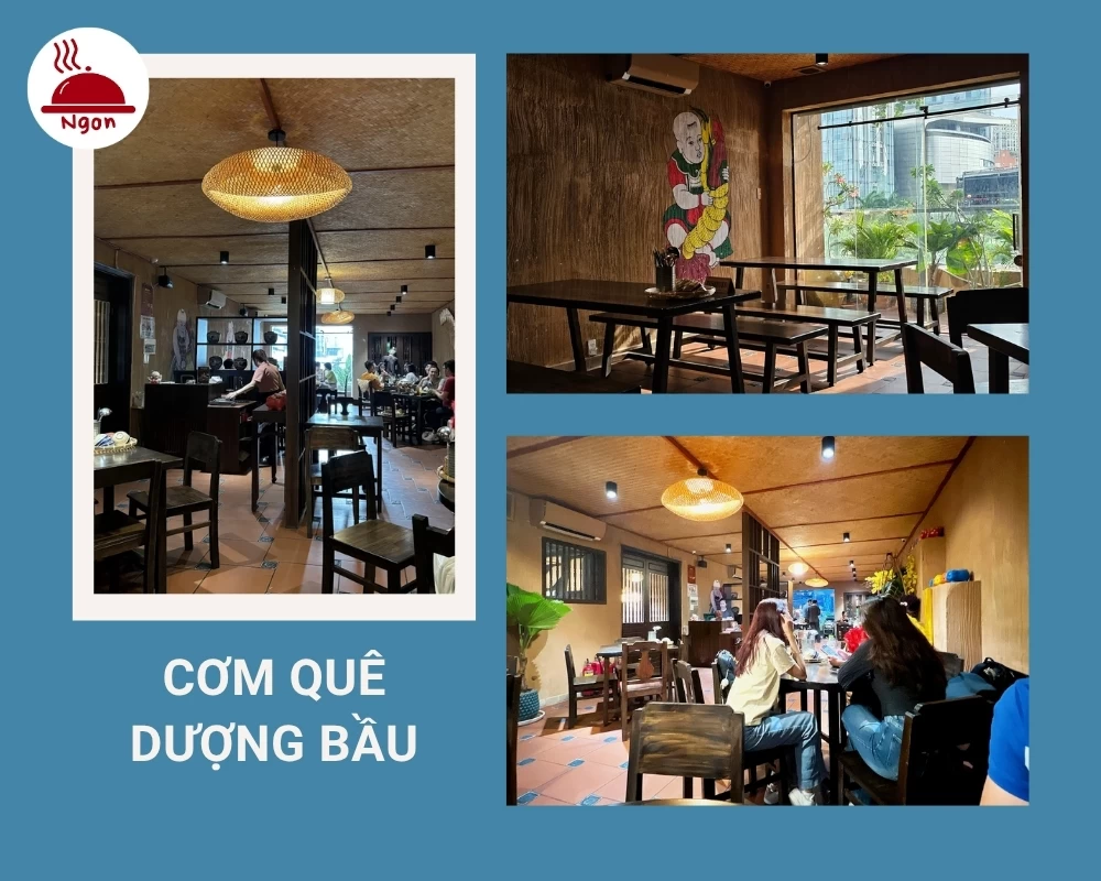 Quán Cơm Quê Dượng Bầu có không gian mộc mạc, giản dị