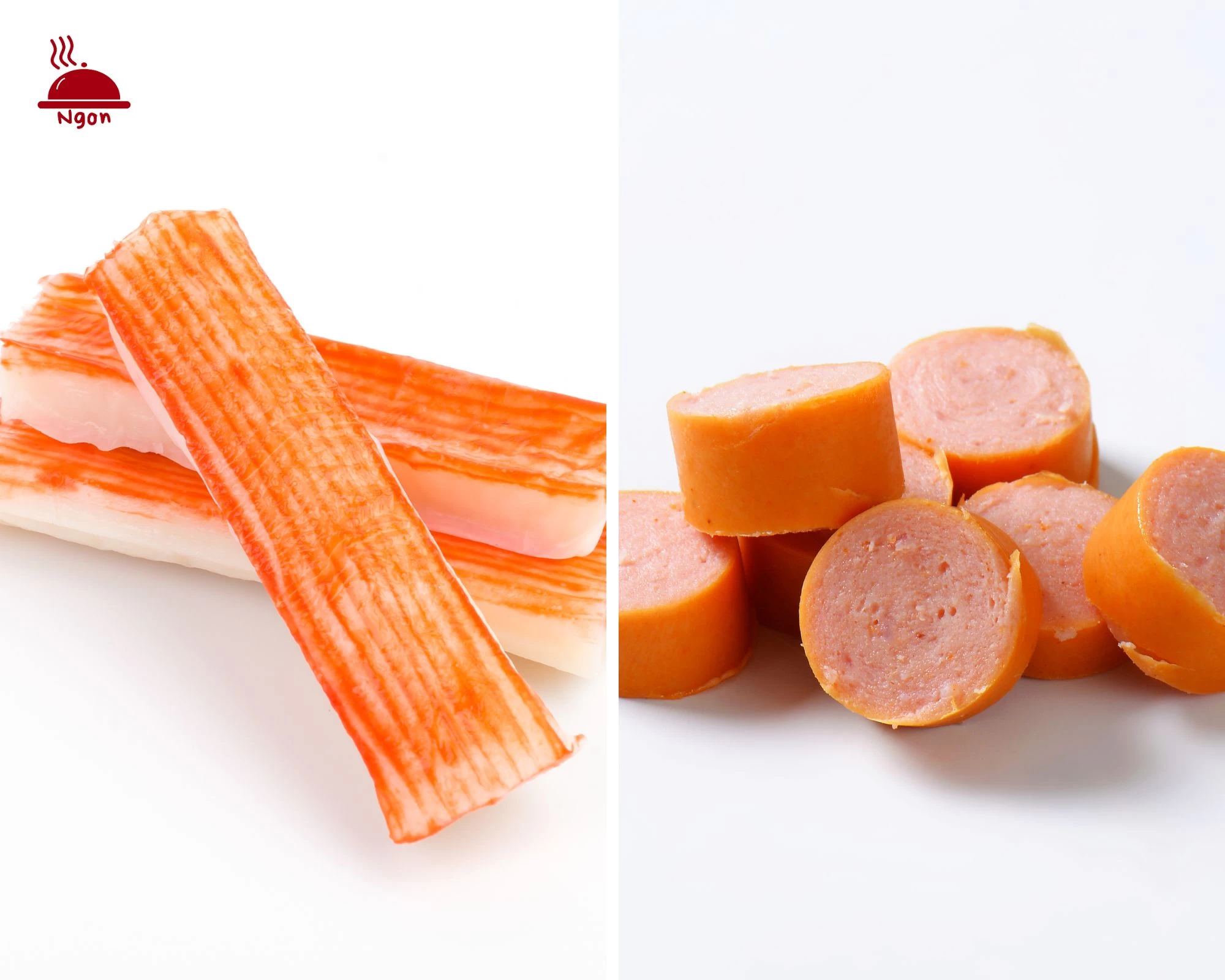 Chuẩn bị nhân cho bánh mì kimbap, thanh cua và xúc xích thái lát sẵn sàng cho lớp nhân đầy đặn