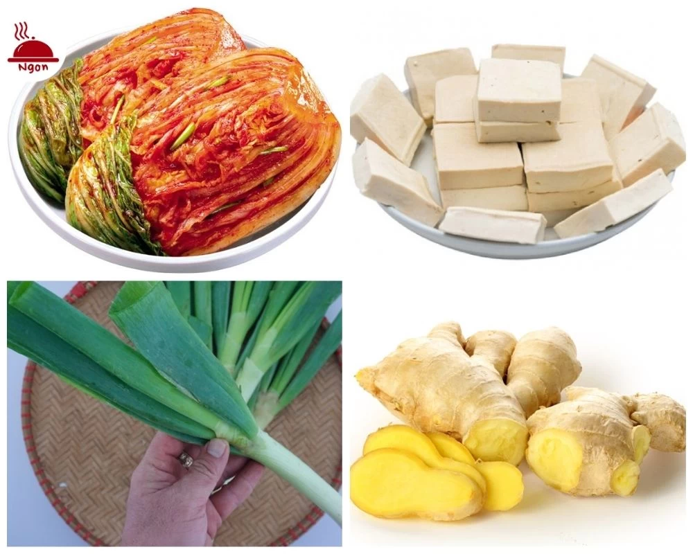 Nguyên liệu làm món canh kim chi đậu hũ non chay