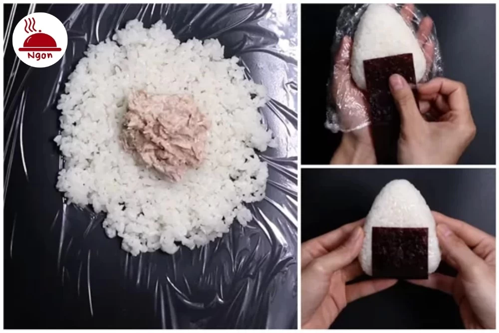 Nặn cơm nắm bằng màng bọc thực phẩm