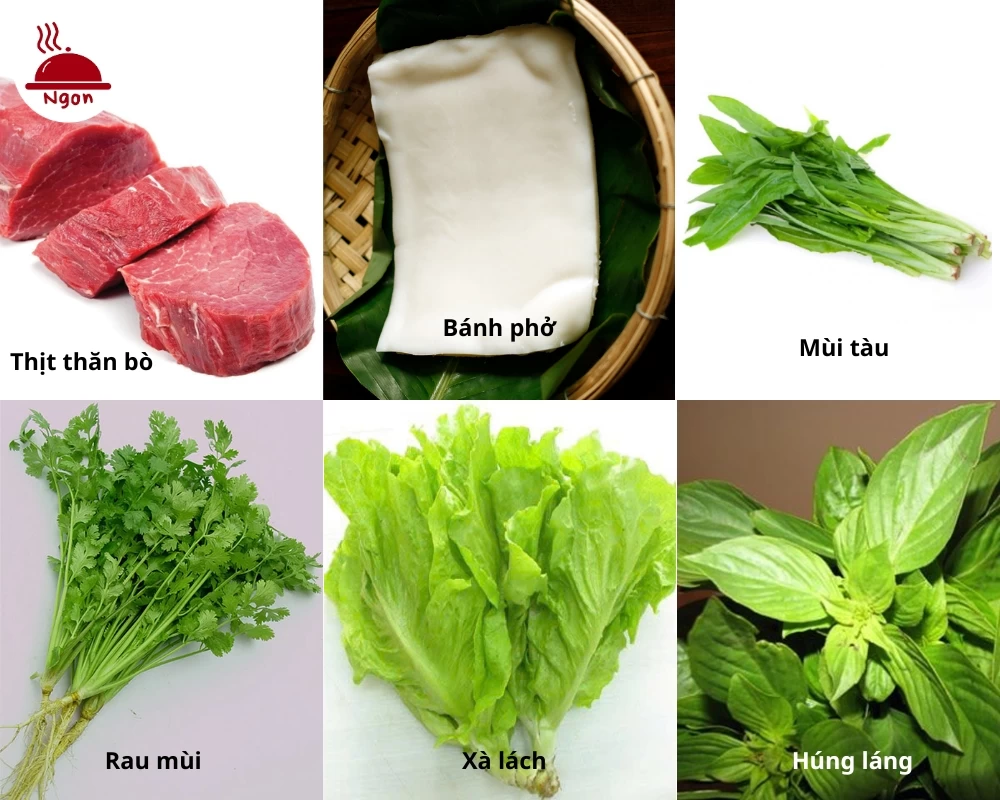 Các nguyên liệu làm món phở cuốn Hà Nội