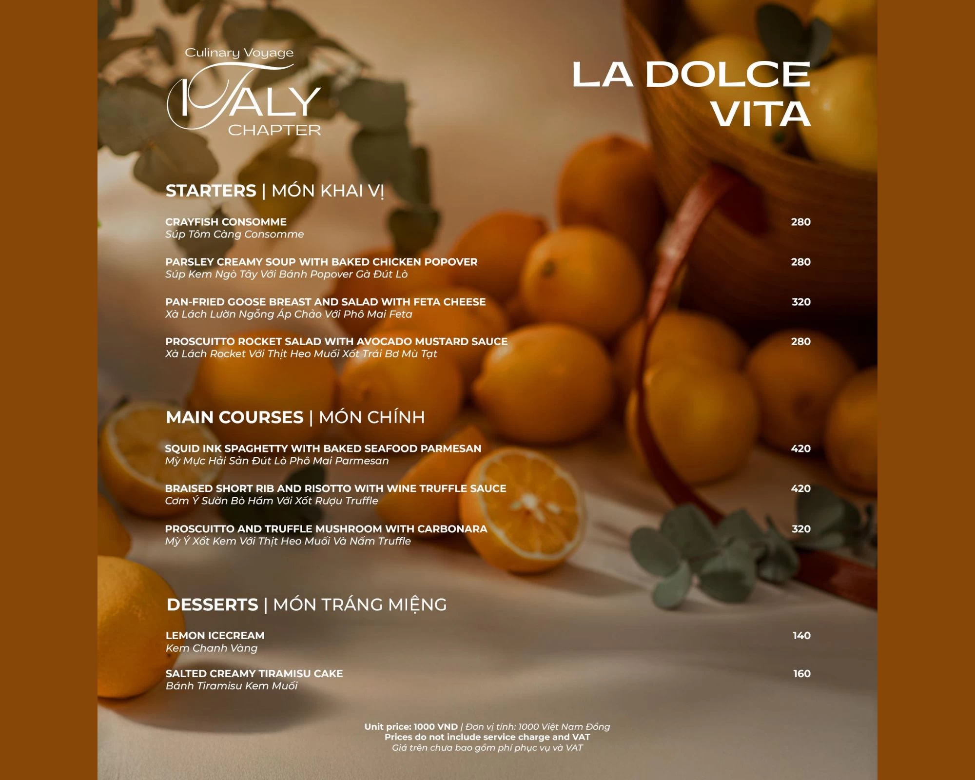 Menu Alacarte đặc sắc của nhà hàng rooftop Sài Gòn The LOG