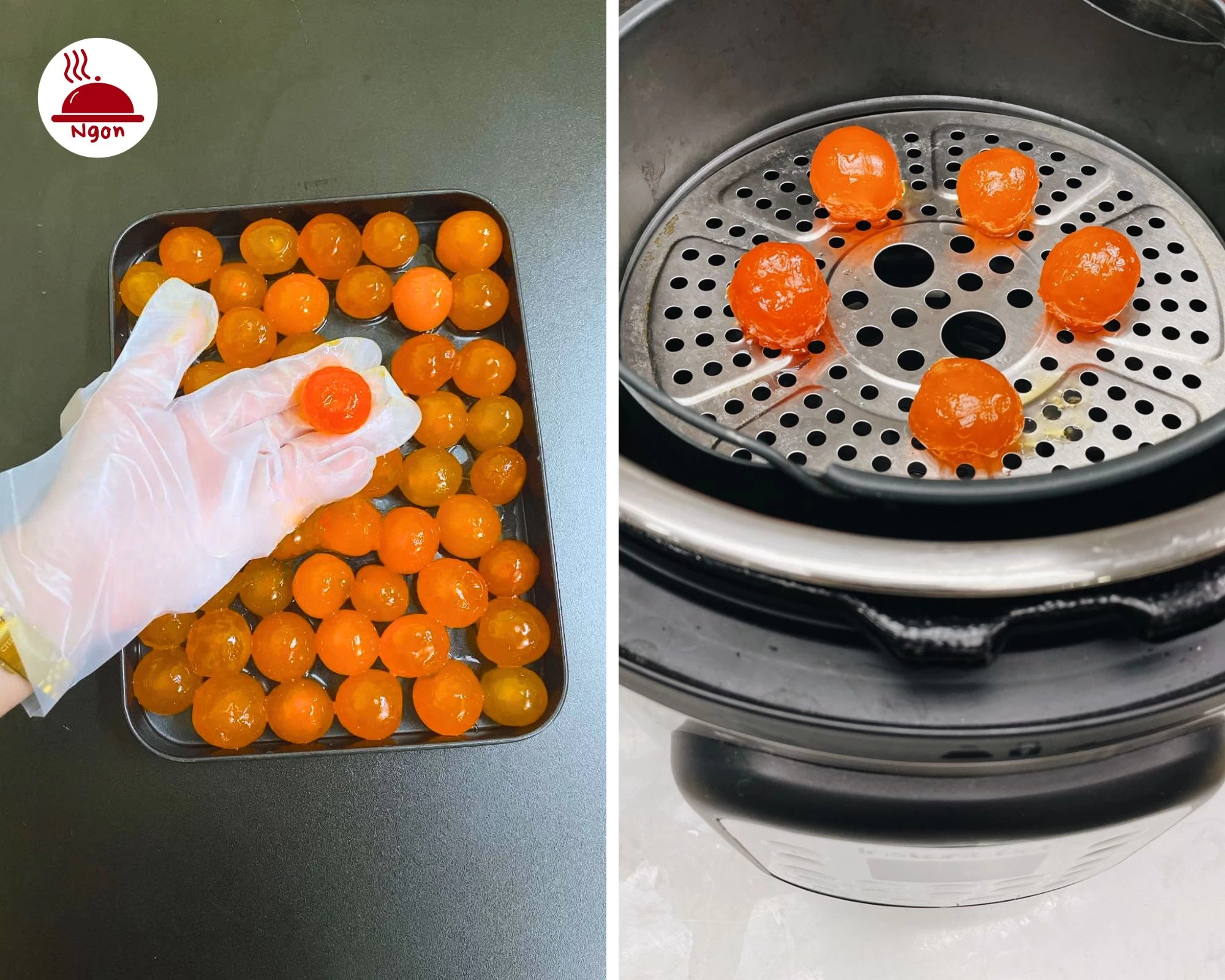 Trứng muối được hấp chín để làm sốt đậu chiên trứng muối