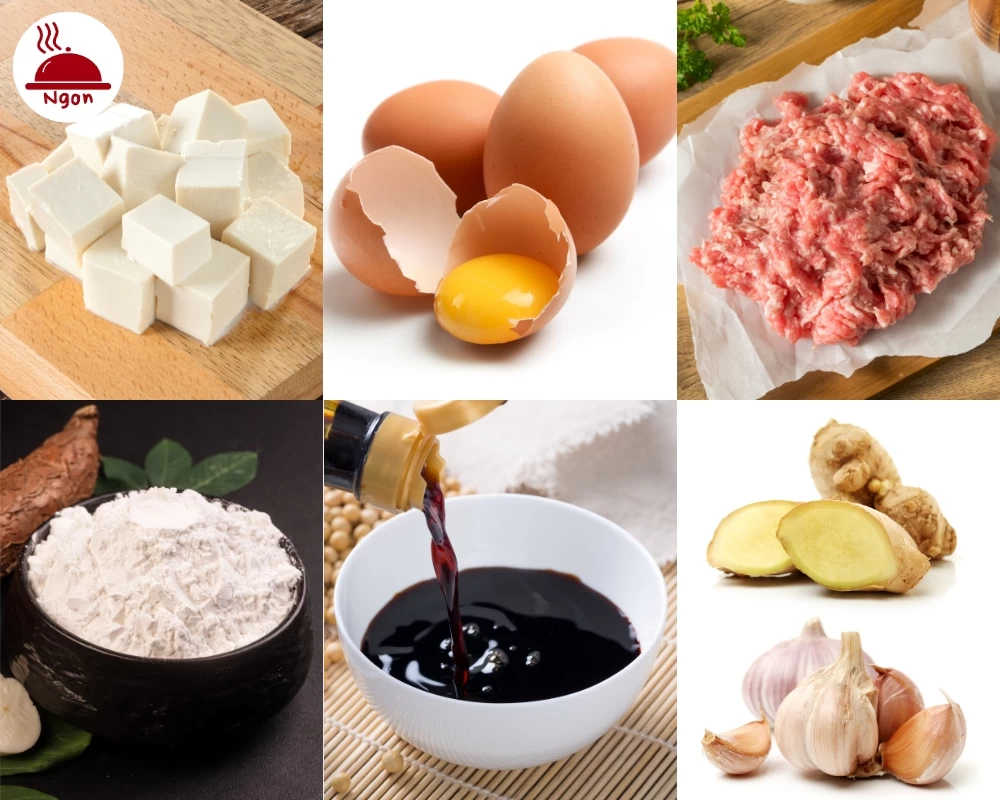 Nguyên liệu làm món trứng hấp đậu hũ non với thịt bằm