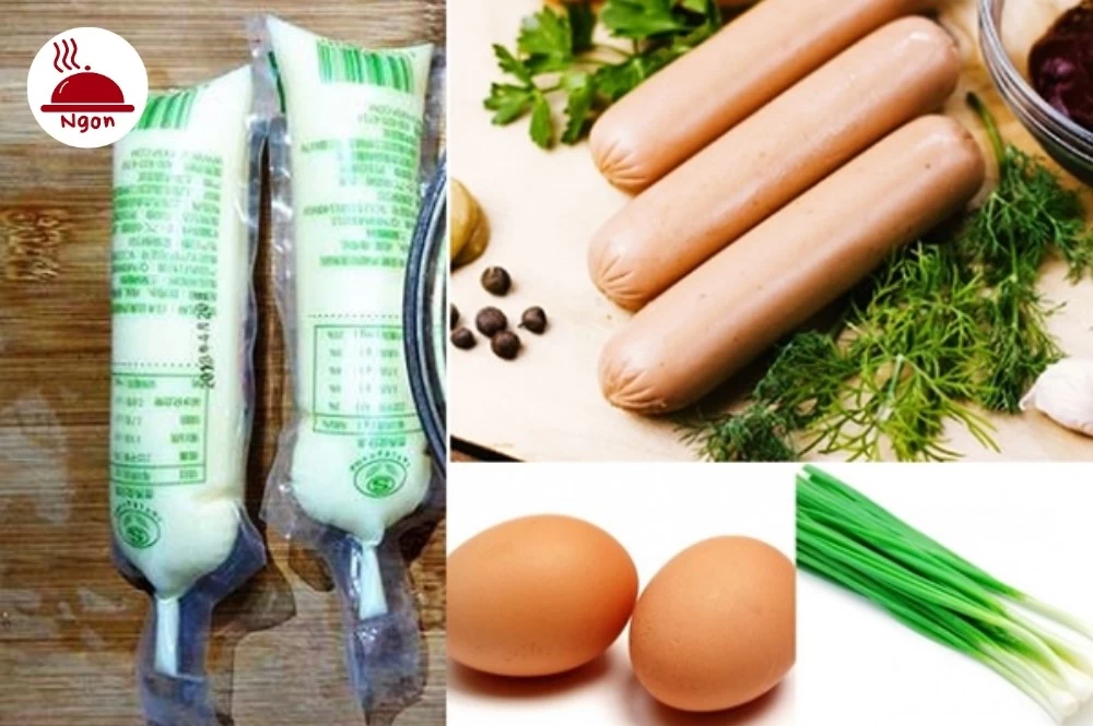 Nguyên liệu làm món trứng hấp đậu hũ non với xúc xích