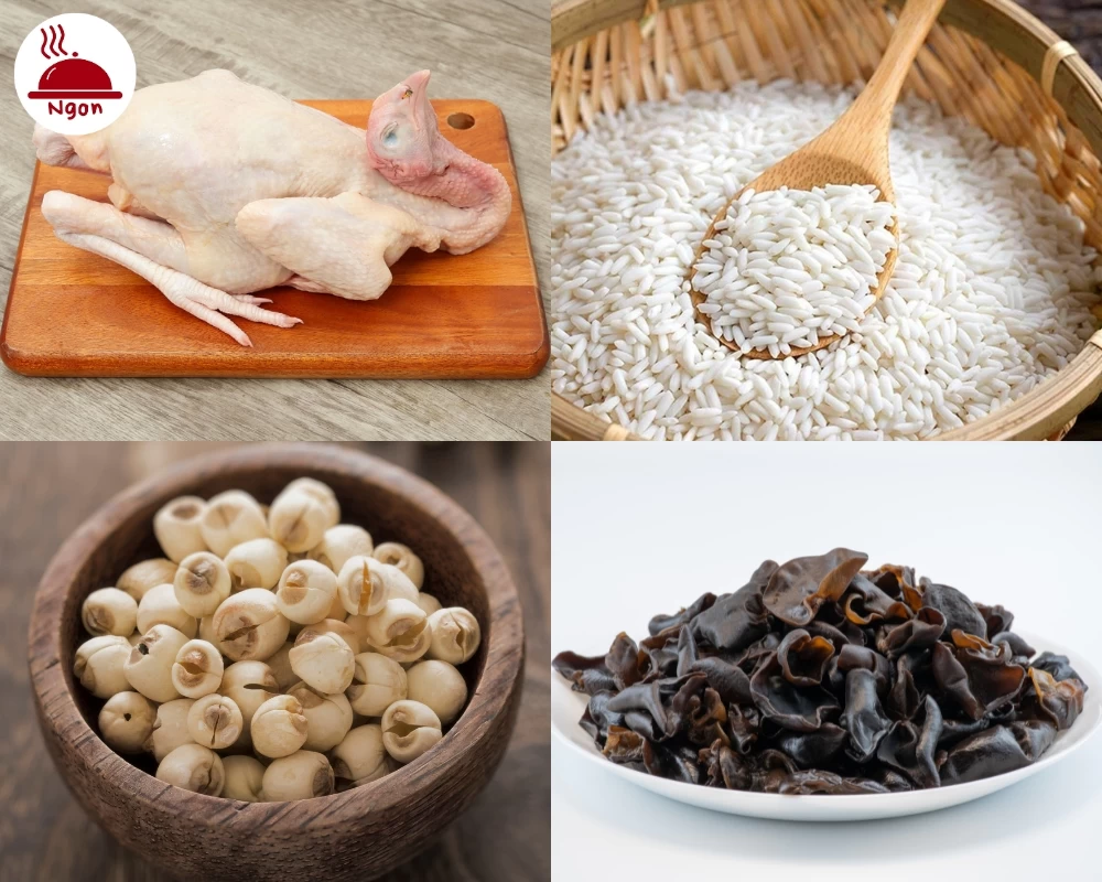 Một số nguyên liệu làm món gà bó xôi