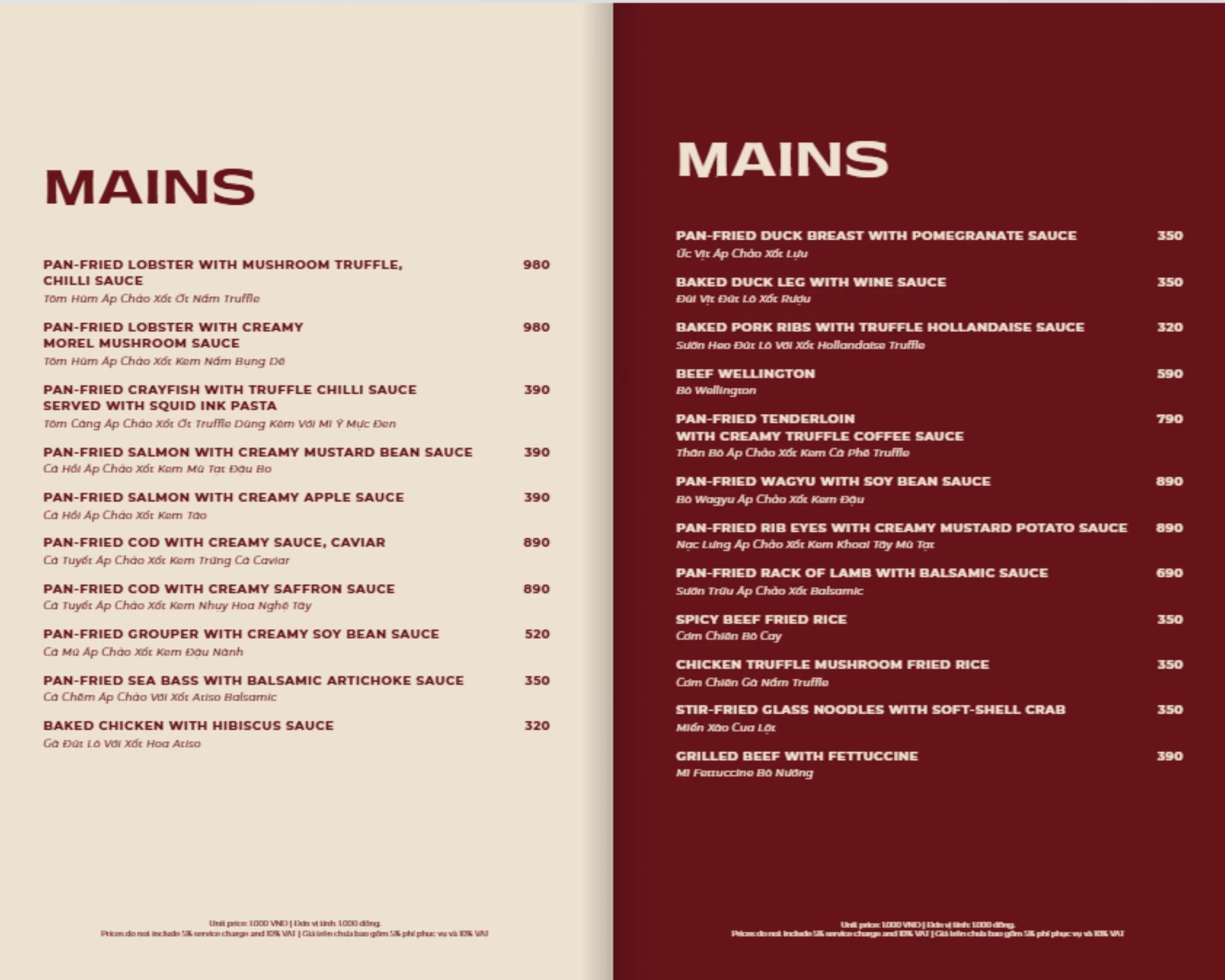 Chuẩn bị cho bữa tiệc vị giác với menu MAINS sang trọng của The LOG. Món Âu chất lượng đang chờ bạn!