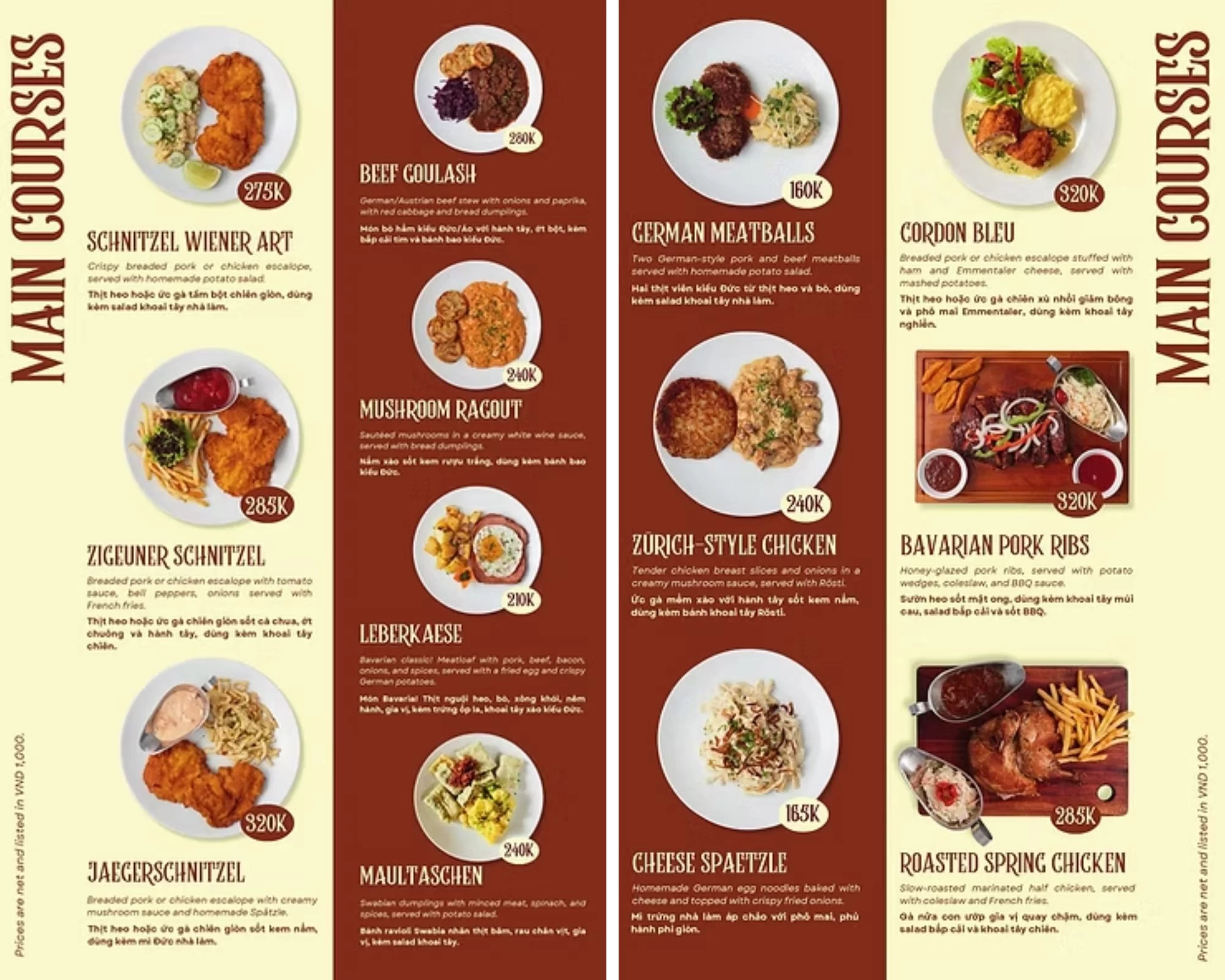 Hình ảnh các món ăn Đức cao cấp (Main Courses) trong menu Parkhaus Saigon