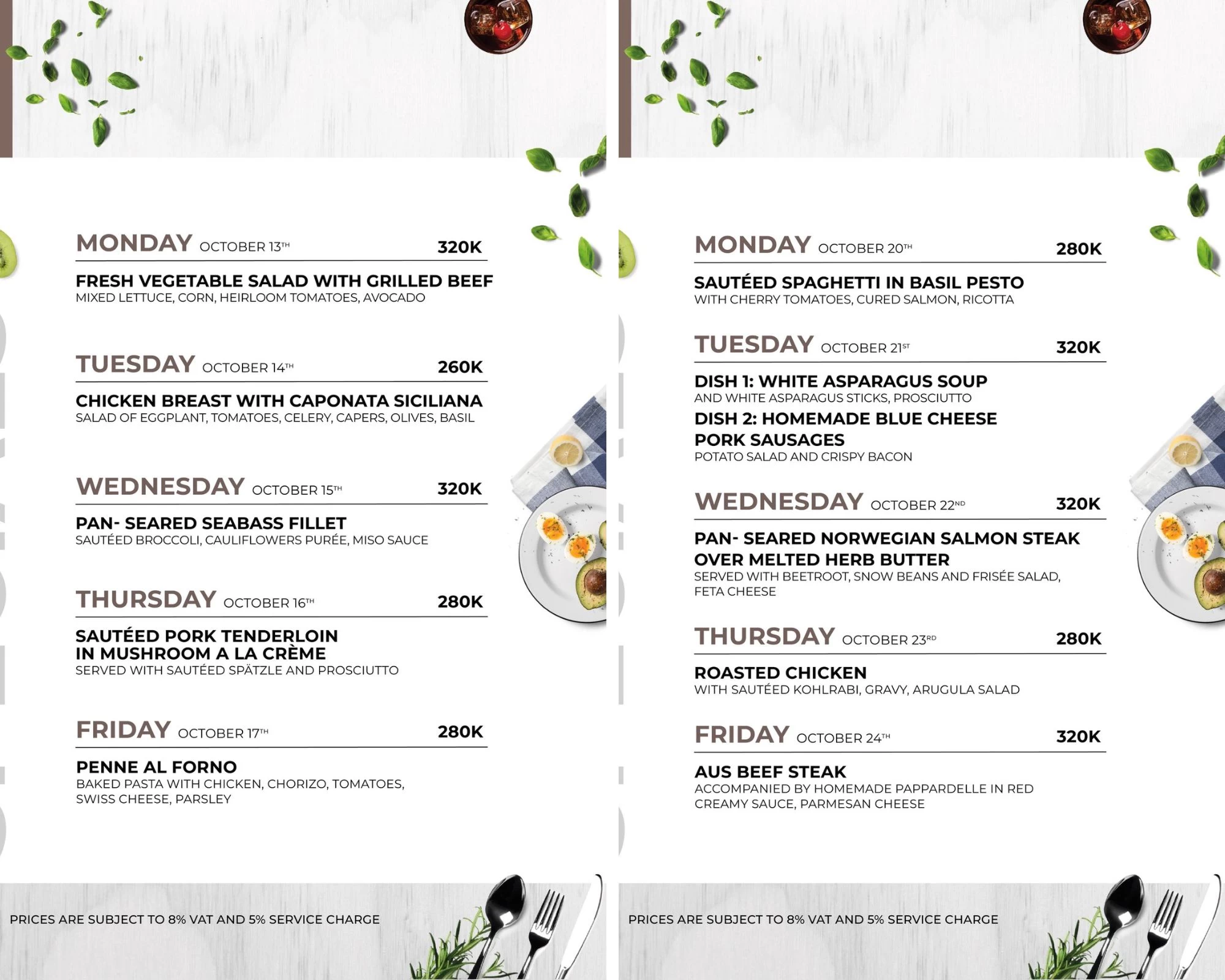 Nhà hàng Đức Sài Gòn Vesper phục vụ các món Âu tinh tế theo ngày (Monday - Friday)