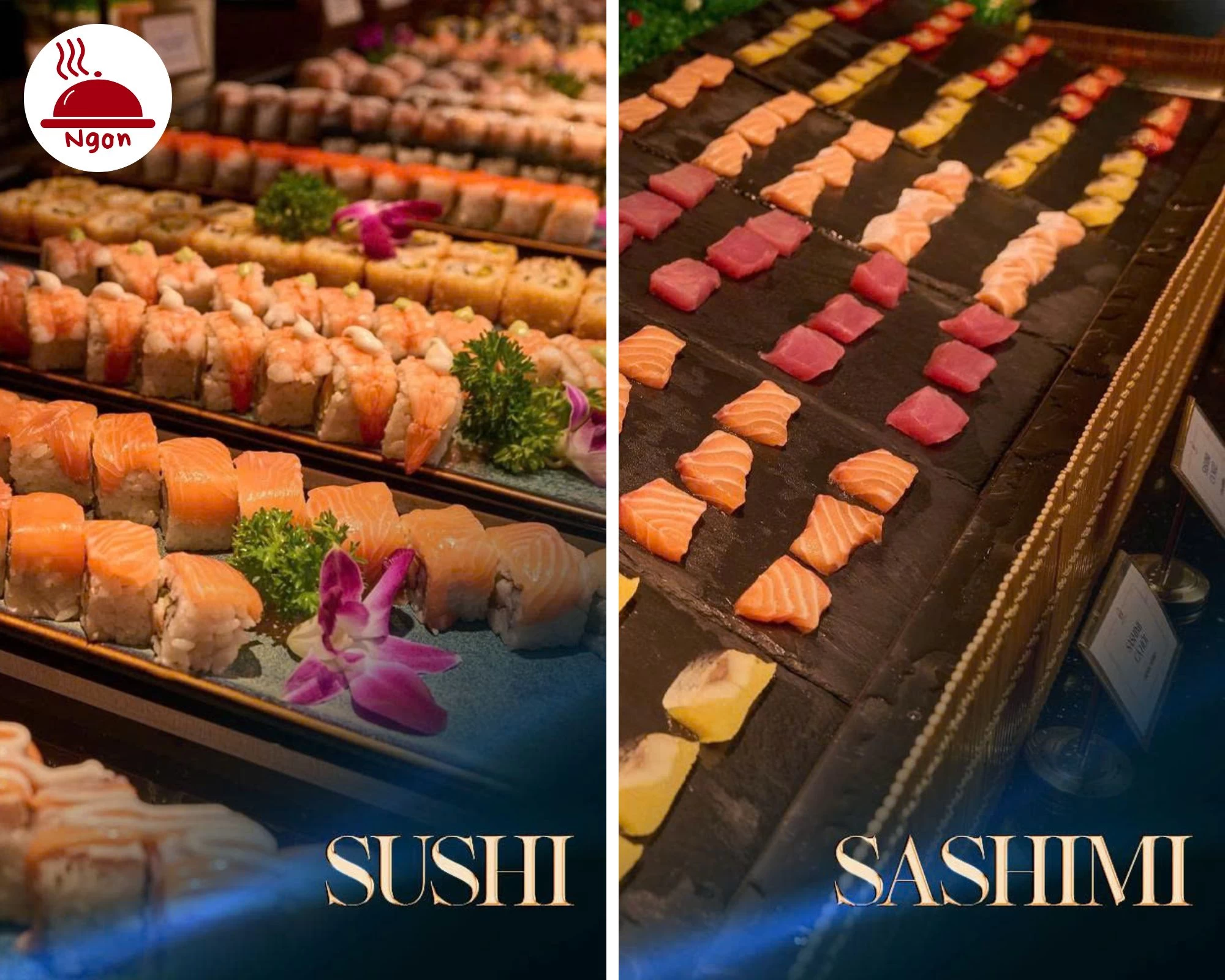 Thưởng thức Sushi và Sashimi chuẩn vị Nhật, từ cá hồi béo ngậy đến cá ngừ tươi rói trong menu quốc tế của Buffet Cửu Vân Long