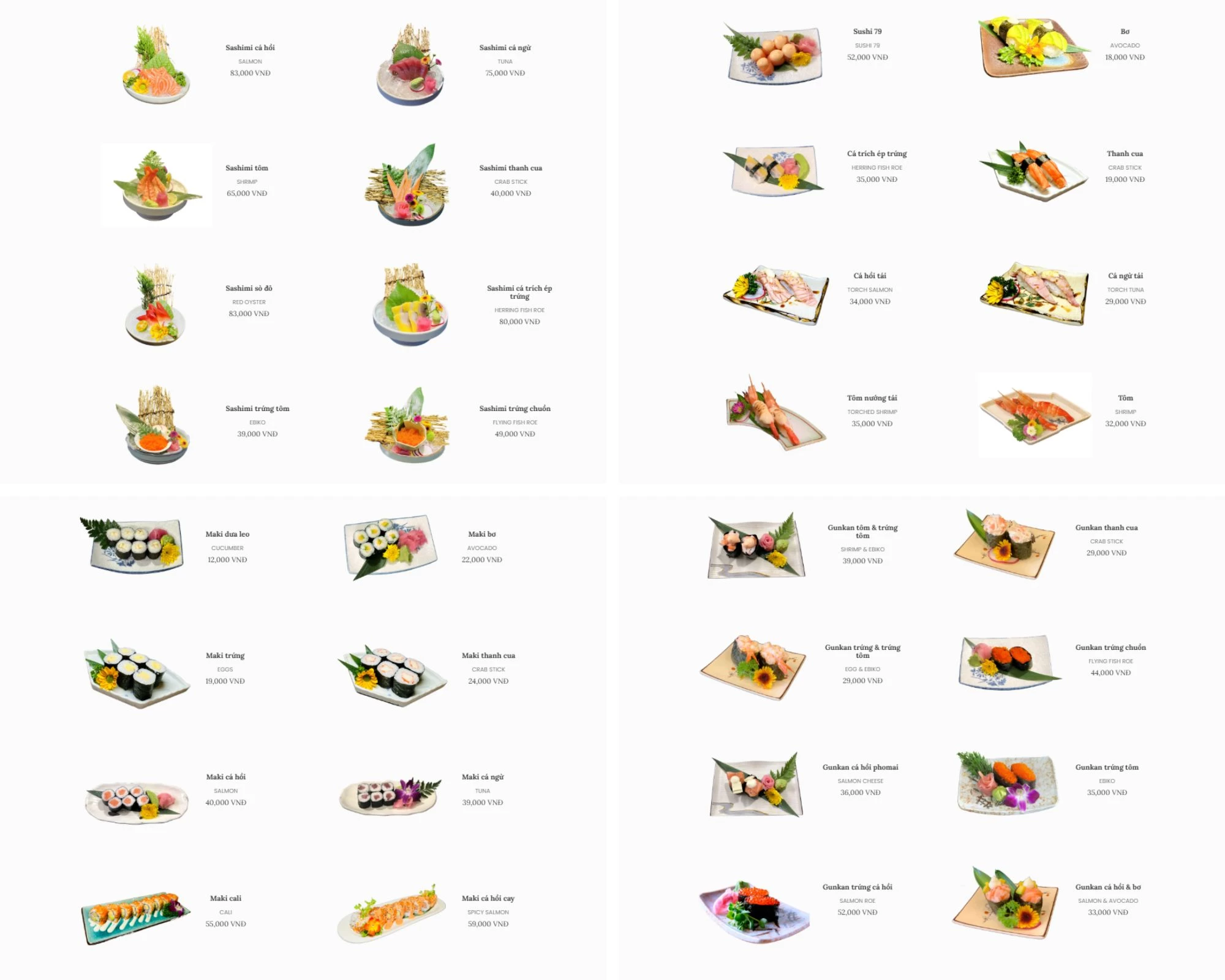 Từ các loại Sashimi, Nigiri đến Gunkan phong phú, nhà hàng Sushi 79 này sẵn sàng chiều lòng mọi tín đồ ẩm thực