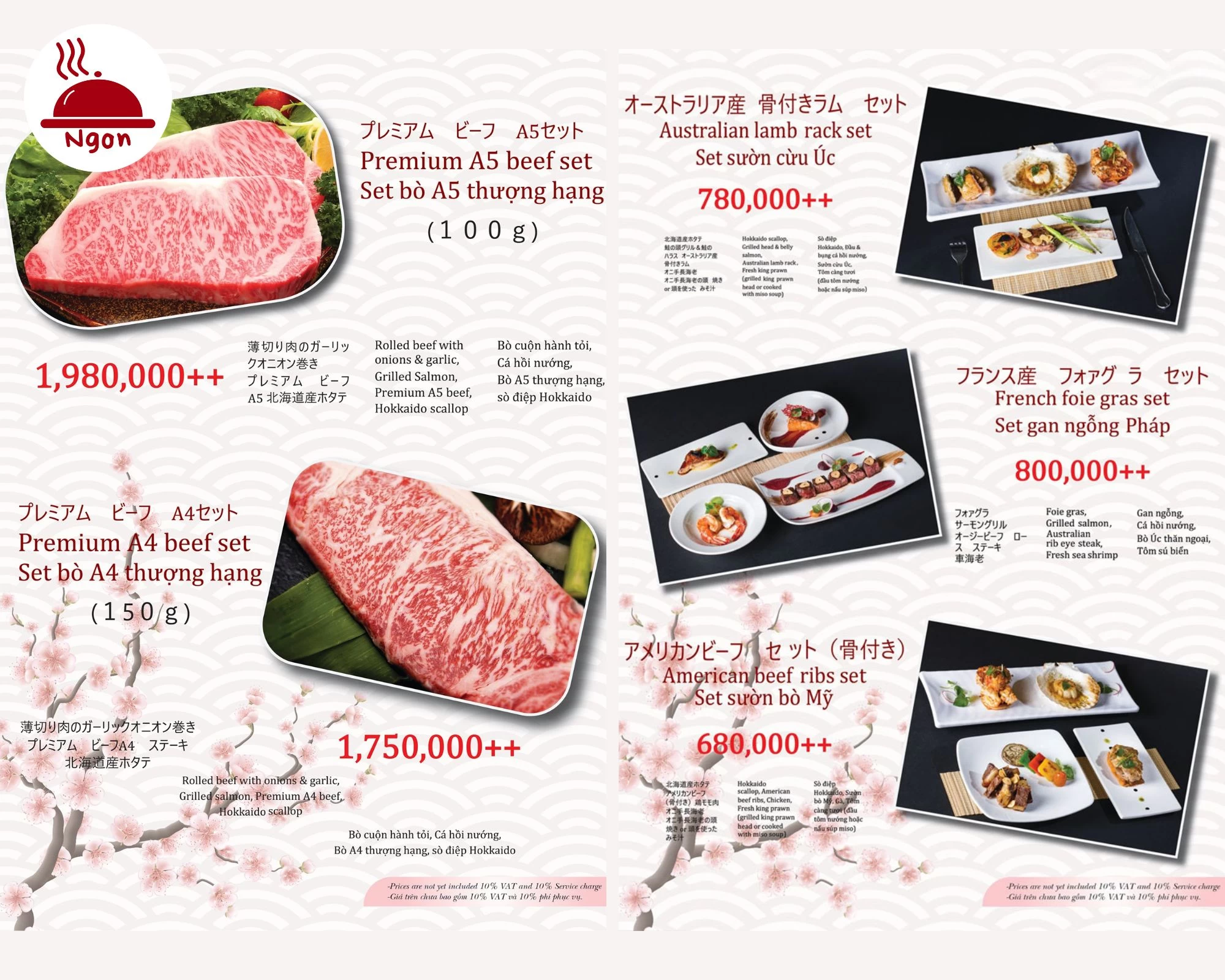 Menu sang trọng với nhiều set đặc biệt tại Kobe Teppanyaki, quán bò Wagyu ở Sài Gòn