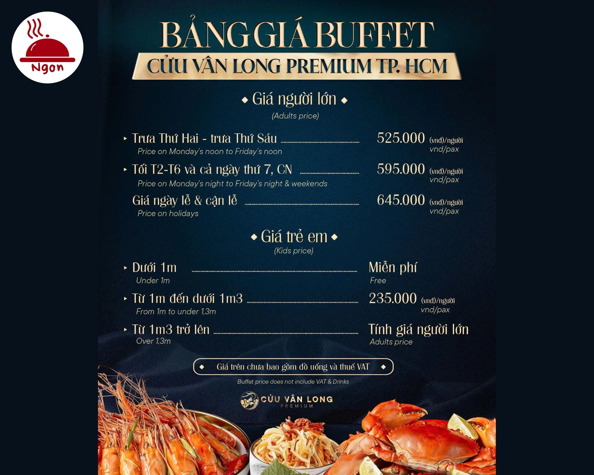 Bảng giá Buffet Cửu Vân Long cập nhật mới nhất năm 2026