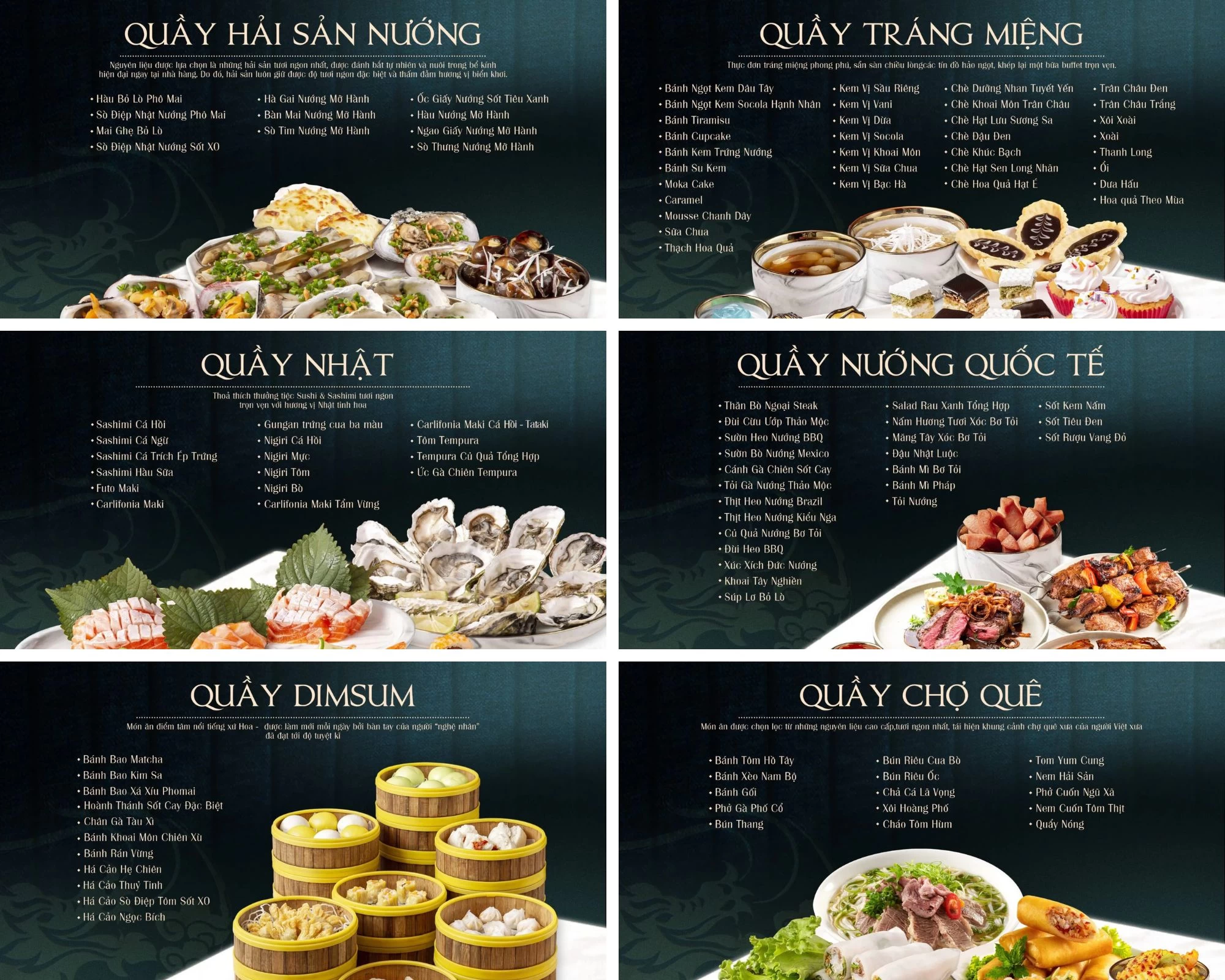 Danh sách món ăn đa dạng từ hải sản, đồ Nhật, Dimsum đến đồ nướng tại Cửu Vân Long