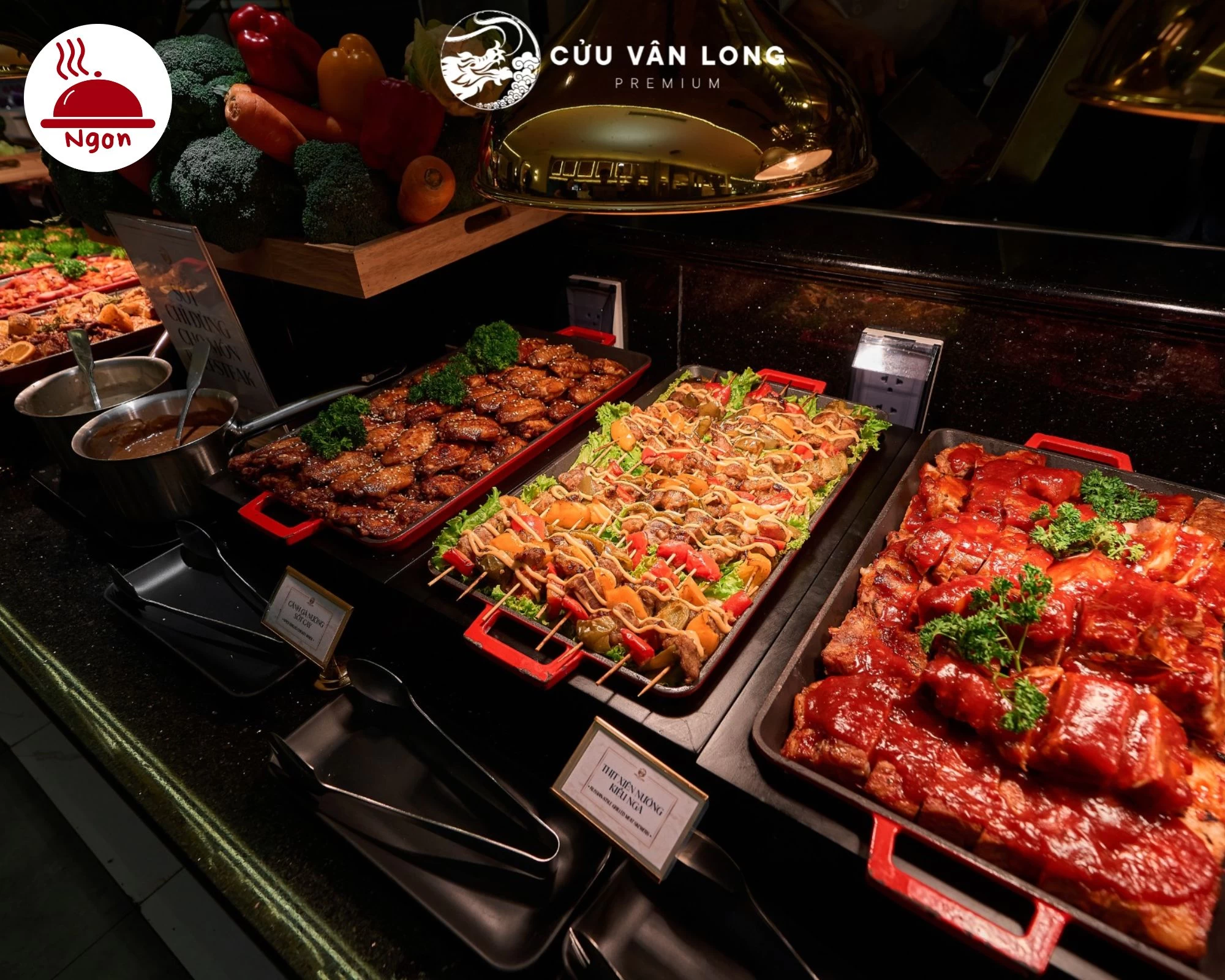 Thực đơn đồ nướng đa dạng từ bò Mỹ, cừu, sườn heo tại nhà hàng Cửu Vân Long