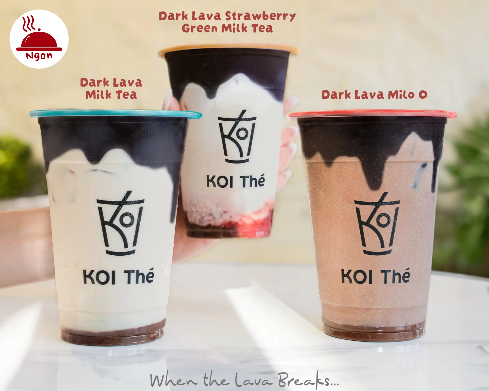 Dàn ly trà sữa KOI Thé _Dark Lava_ siêu béo tại quán Trà Sữa Quận 1, vị đậm sô-cô-la chảy bùi bùi kết hợp cùng bọt sữa mịn màng