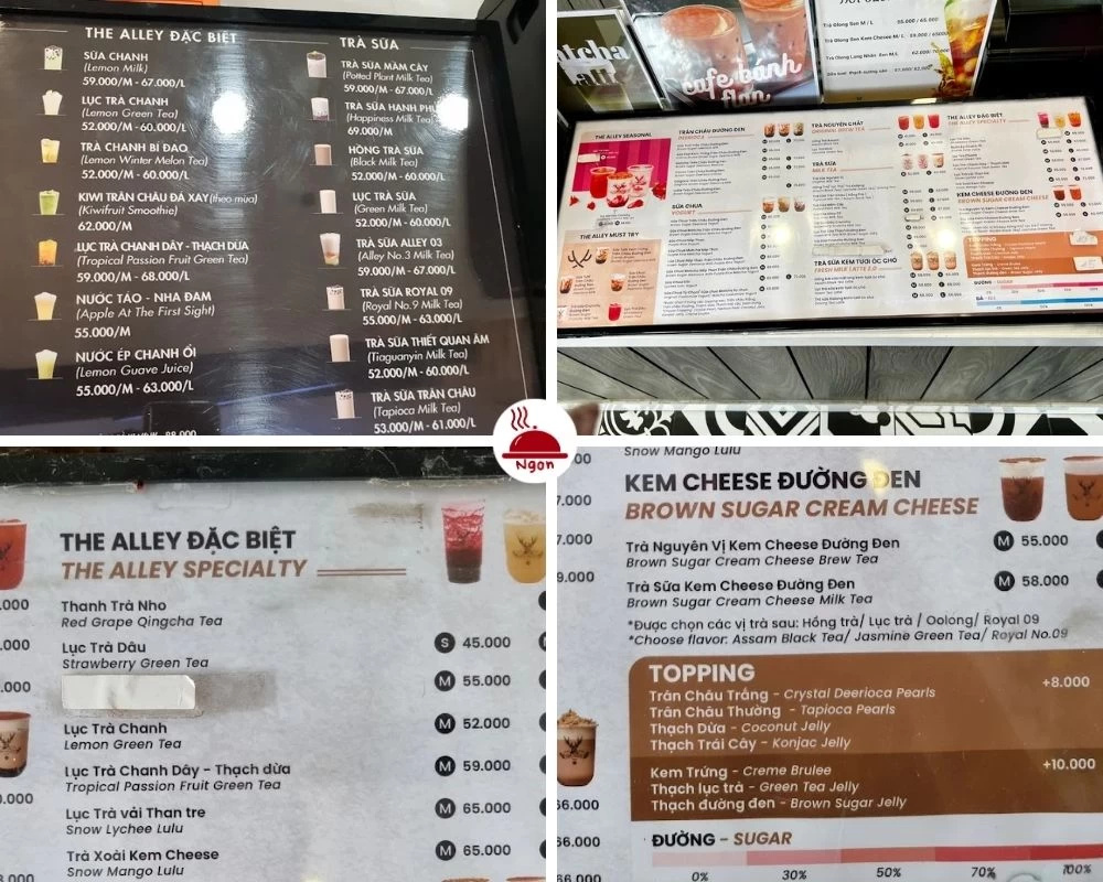 Menu đồ uống trà sữa The Alley
