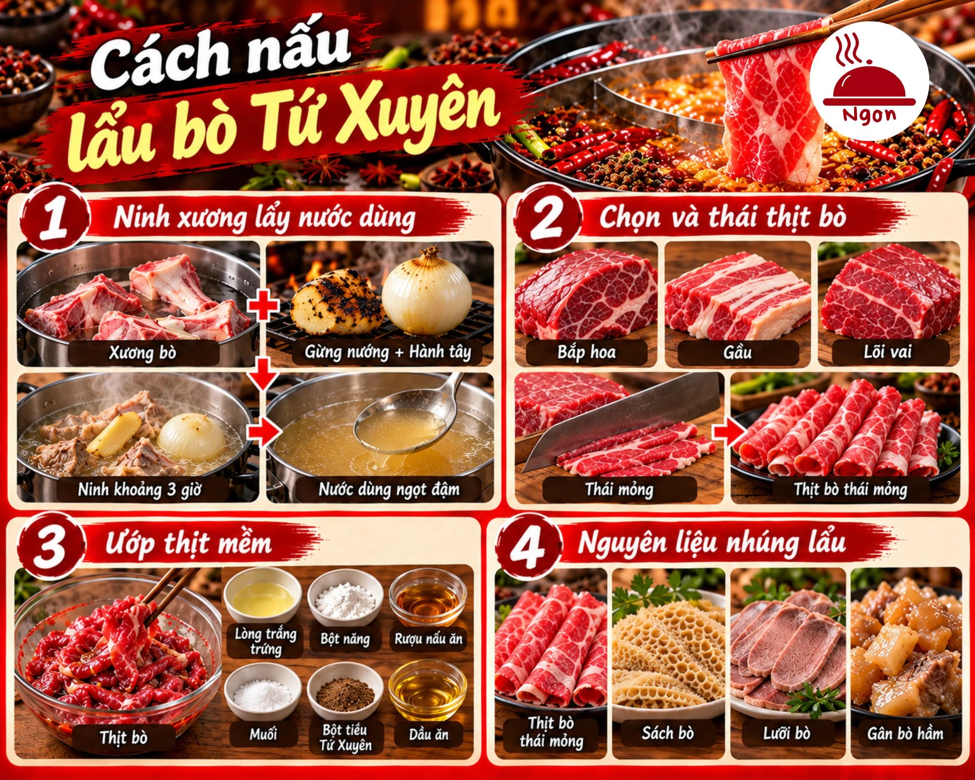 Cách nấu lẩu bò Tứ Xuyên