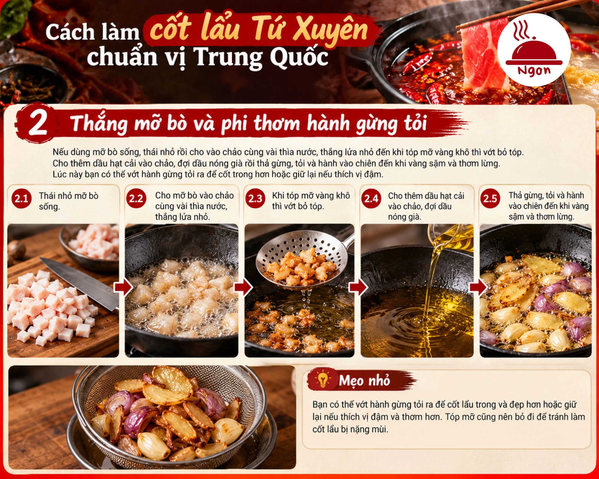 Thắng mỡ bò và phi thơm hành gừng tỏi